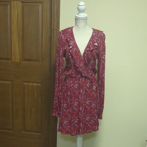 Chic Long Sleeve Floral Dress in Burgundy  NWT